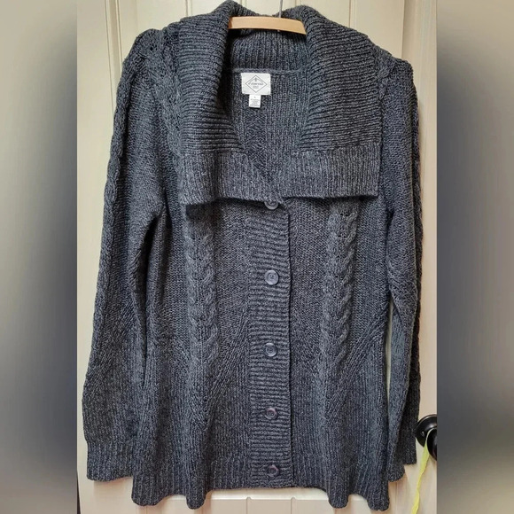 St. John's Bay Gray Cardigan Sweater Women's Size Large Button Down - Picture 1 of 16